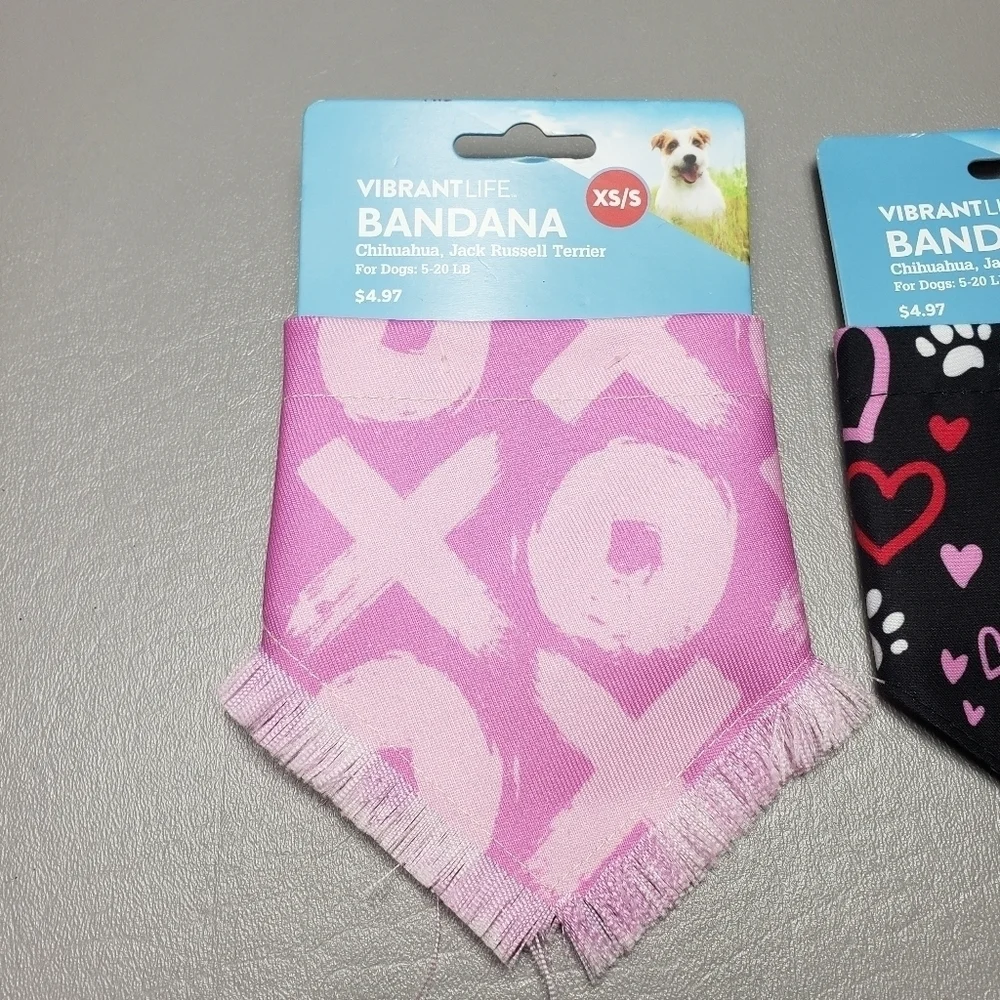 New vibrant life dog hearts bandana bundle of 2 size XS/S 5-20 lbs